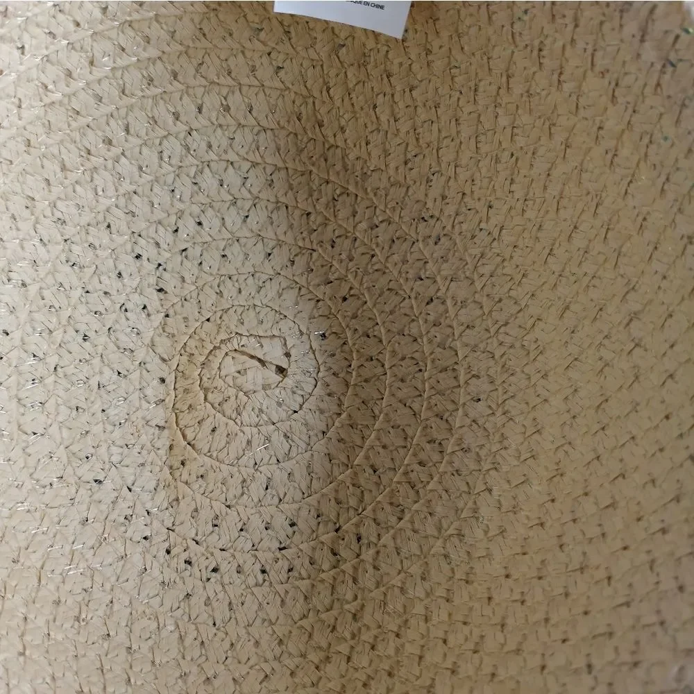 Floppy Wide Brim Summer Sun Beach Hat Natural Color Blue Ribbon Paper